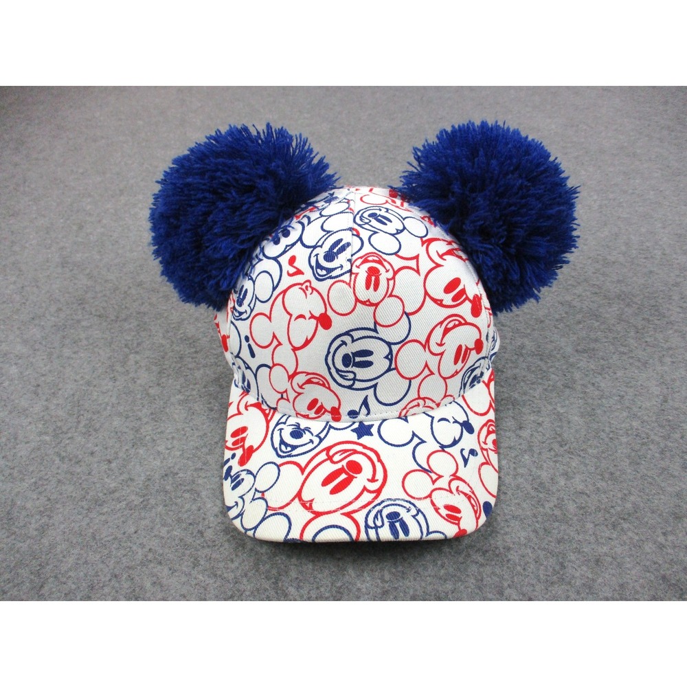 Disney Mickey Mouse Tokyo Disney Resort Pom Pom Snapback Hat White Blue 7 1/4